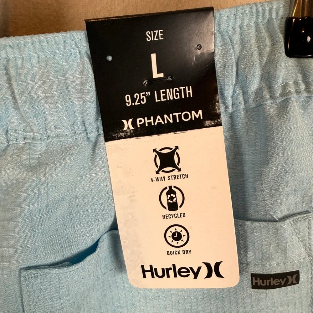 Hurley Boys Phantom Hybrid Shorts Blue‎ 4-Way Stretch Quick Dry Size L NWT
